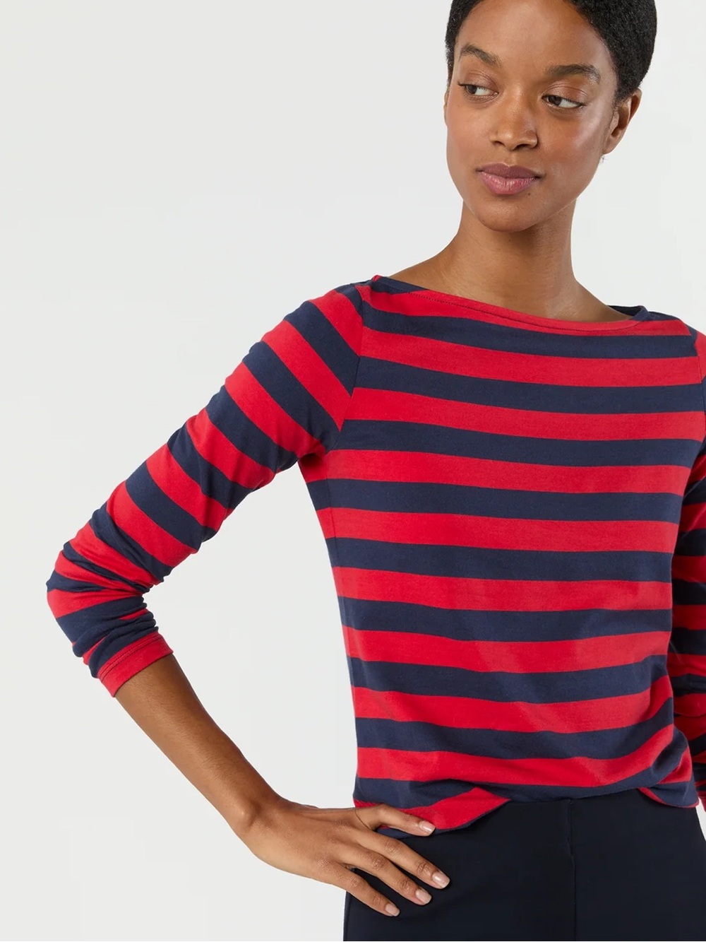 J.Crew Classic Mariner Cloth Boatneck Long Sleeve Tee in Red and Navy Stripe